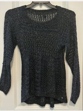 Guess Women's Open Knit Metallic Black Sweater